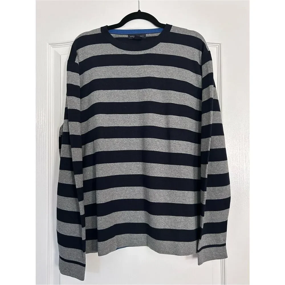 Banana Republic Luxury Blend Navy & Gray Striped Sweater Cashmere Silk XL Mens